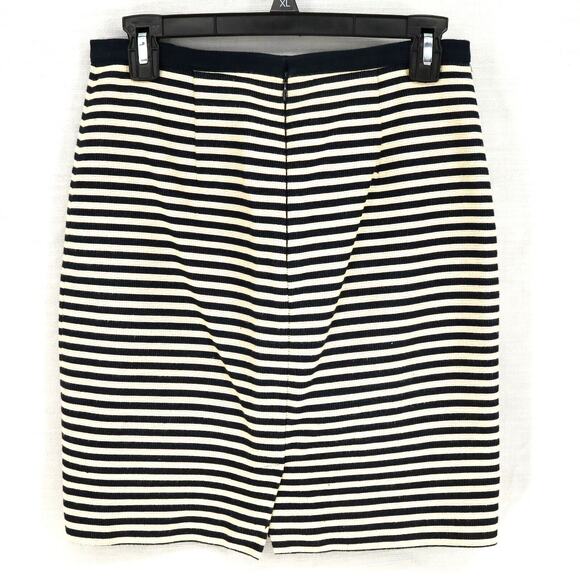 Loft Skirt Womens 0 Navy Blue Ivory Stripe Lined Back Zip Pencil Career Office - Picture 2 of 9